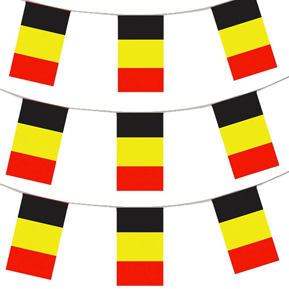 Belgian Flag Bunting - 10m 33ft - 20 Flag - Plastic all Weather Belgium Bunting Decoration for Indoor Outdoor Sporting Events, Street Parties, Festivals and Celebrations