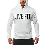 Chns Men's Gym Workout Bodybuilding Long Sleeve Casual Hoodie Sweatshirts Live Fit Letter Printed Training Sports Pullover