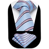 HISDERN Mens Tie Striped Ties and Handkerchief Set Business Formal Woven Pocket Square Wedding College Stripe Necktie