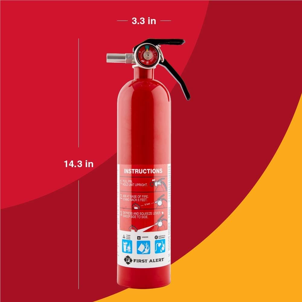First Alert HOME1 Rechargeable Home Fire Extinguisher 4-Pack, Red | UL Rated 1-A:10-B:C | All-Metal Fire Extinguisher with Pull Pin & Safety Seal | U.S. Coast Guard Approved for Marine Use - - 