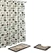 Creative Home Ideas 15-Piece Bathroom Shower Curtain Set – Set of 1 Shower Curtain & 12 Metal Hooks & 1 Bath Mat & 1 Contour Mat, Modern Bathroom Décor, Machine Washable, Zaragoza Linen/Chocolate