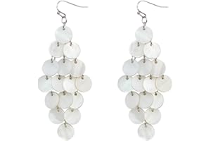 Jules D. Layered Dangling Shell Disc Beads Earring Handmade Multi Colorful Orange Red Blue Drop Chandelier Earring for Women Girls