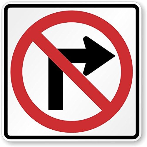 No Right Turn (symbol), Engineer Grade Reflective Aluminum Sign, 80 mil, 36" x 36"