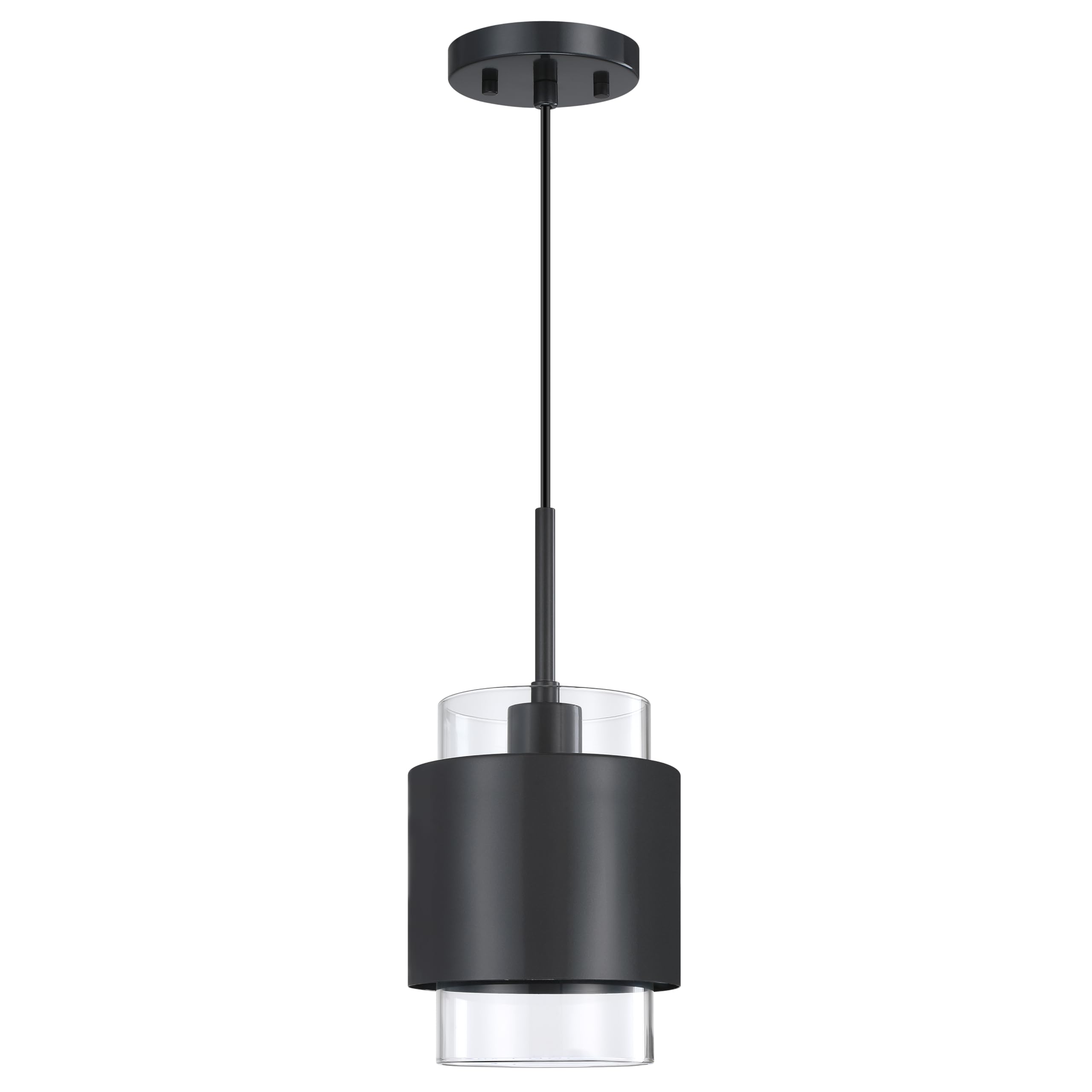 Photo 1 of 1 Light Hanging Kitchen Island Pendant Light 6" Drum Clear Glass Shade Indoor Pendant Ceiling Light Fixturess,Black Finish Modern Farmhouse Dinning Over Sink