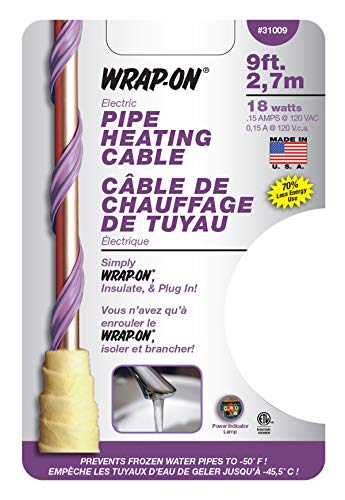 WRAP-ON Pipe Heating Cable - 9-Feet, 120 Volt, Built-in Thermostat, Low Wattage - 31009