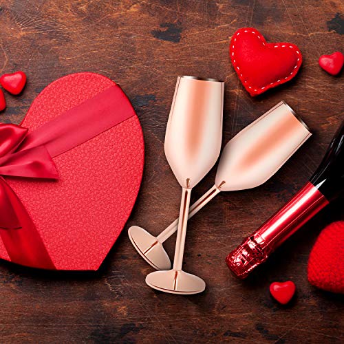 Stainless Steel Copper Champagne Flutes Glass Set of 2, 200ML Unbreakable BPA Free Champagne Wine Glasses for Wedding, Parties and Anniversary (rose gold)