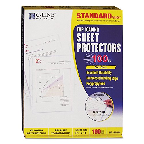 C-Line 62048 Standard Weight Polypropylene Sheet Protector, Non-Glare, 2-Inch, 11 x 8 1/2, 100/BX