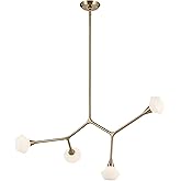 Kichler Cassius 4-Light Convertible Chandelier, Soft Modern Light with Opal Glass in Champagne Bronze, Sloped Ceiling Compati