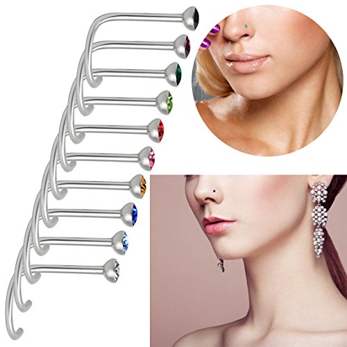 Rbenxia 20G 316L Nose Studs Rings 2.2MM Rhinestone Stainless Steel Nose