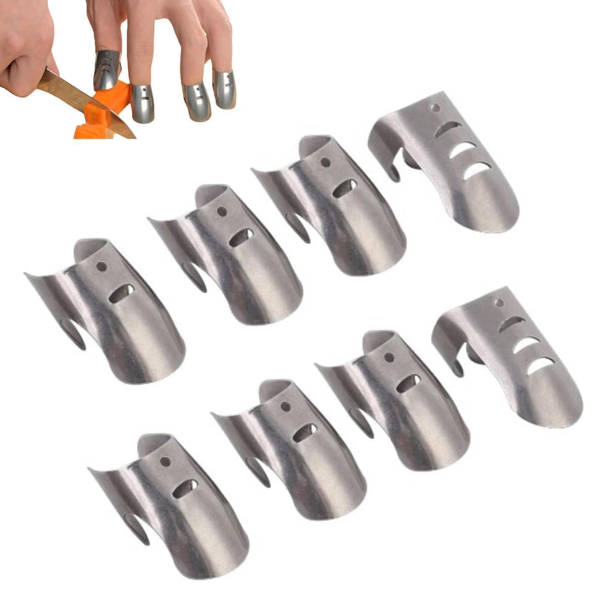 Photo 1 of 8Pcs Finger Guards for Cutting, Knife Cutting Protector Finger Kitchen Tool Hand Guard Finger Protector Kitchen Stainless Steel Finger Nail Protector Hand Cut Guard Kitchen Finger Cutting Protector