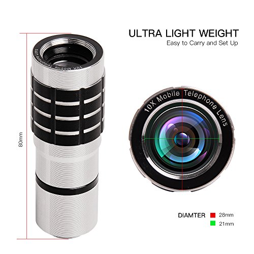 10X Telephoto Lens, Evershop Zoom Lens Phone Camera Lens Kit with Mini Tripod + Phone Cases for iPhone 5/5S/SE/6 6S/6 Plus 6S Plus 7/7 Plus (Black)