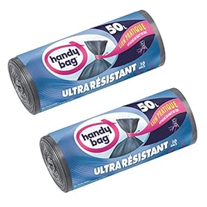 Handy Bag 3557880353025 Ultra-Résistants vuilniszak, met lint om te sluiten, zeer scheurvast, 50 l, 68 x 80 cm, 10 stuks…