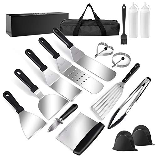 BBQ Grill Tool Set, BBQ Accessories in Storage Case, Barbecue Grilling Utensils for Flat Top Cooking Tailgating, Upgraded Fish Spatula & Scraper