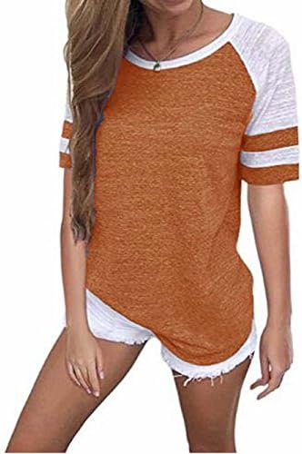 Voopptaw Women's Short Sleeve Raglan Tee Round Neck Color Block Striped T-Shirt Top