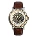ESS Men's Man Brown Leather Stainless Silver Skeleton Semi Mechanical Mens Men Wrist Watch GIFT WM342