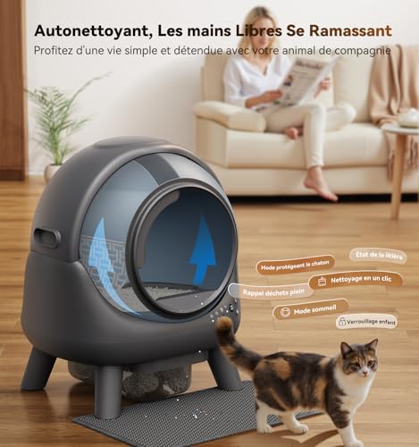 Feelneedy Self-Cleaning Cat Litter, Automatic Litter Tray, Leak-Proof/Anti-Pinching/Triple Anti-Odour/Safety/APP Control/Easy Cleaning, Maximum Capacity 65 L