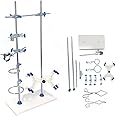 EWANYO Laboratory Stands Support Set, with a Round-jaw Burette Clamp & Butterfly Burette Clamp, Lab Clamp Retort and 2 Flask Ring Clamps, Rod Length 60cm Sciencent Laboratory Grade Lab Metalware Set