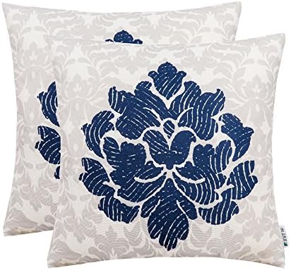 Dark Blue Throw Pillows Covers 18 x 18 inch , Pack of 2 Thicken Cotton Linen Printing Home Decorative Throw Pillows Cases For Sofa / Bed , Art Bstract Pattern Fingerprint Flower Cushion Covers