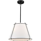 AXILAND Modern Pendant Light Fixtures, 16" White Linen Drum Pendant Lights, Adjustable Hanging Light Fixture with Metal Frame