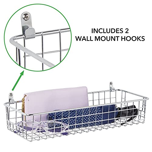mDesign Wallmount Metal Storage Basket Tray with Handles Decorative