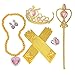 Tiaras and Crowns for Little Girls 8Pcs Set with Princess Wands Princess Gloves Princess Tiara Necklaces Earring and Ring Golden