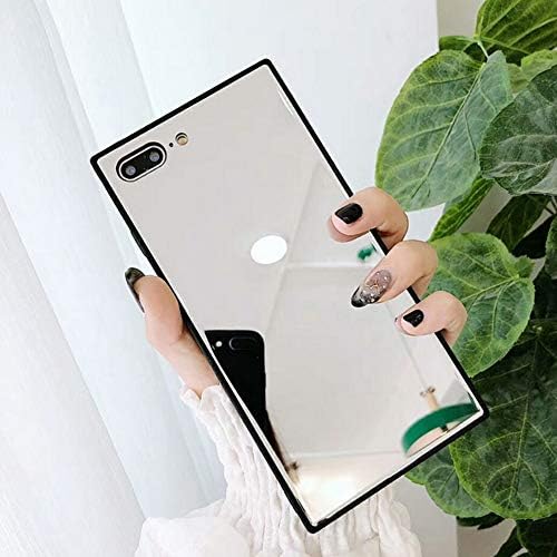 Laughingatall make up Mirror Back Phone PC Hard Case Cover Shell For iPhone XS Plus 7 6 Silver - Black Square For iPhone 8 Plus