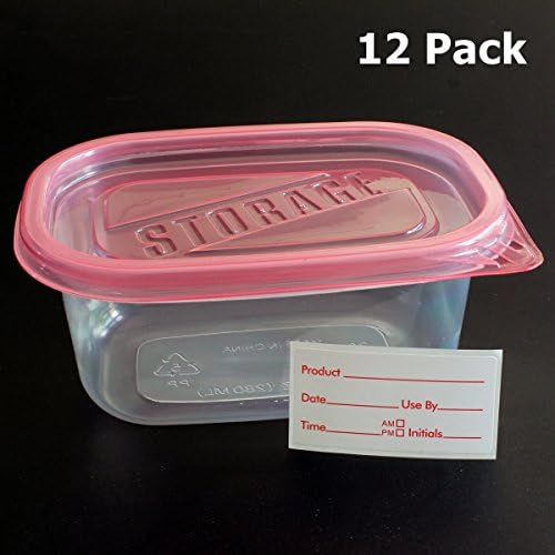 Bstean Food Containers with Pink Lids and Labels, 9.5oz (Pack of 12)
