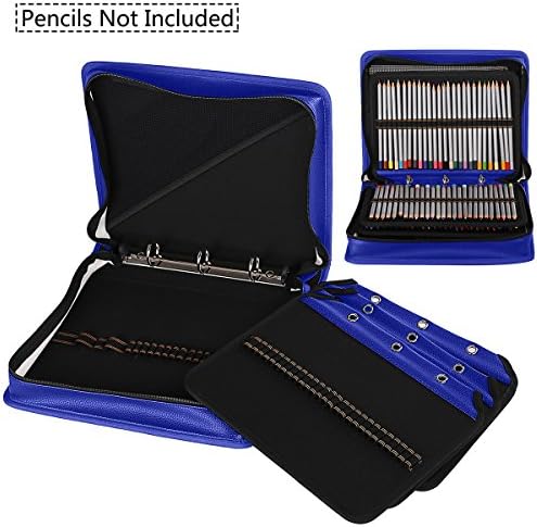 Corasays 186 Slots Binder Closure Pencil Case, 3-Rings Loose-Leaf PU Leather Pen Pencil Holder DIY for Art Makeup Supplies (180-Blue)