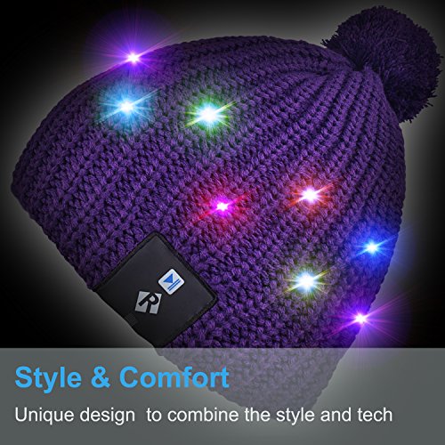 Mydeal LED String Light Up Beanie Hat Knit Cap with Copper Wire Colorful Lights 4 feet 18 LEDs for Men Women Indoor and Outdoor, Festival, Holiday, Celebration, Parties, Bar, Christmas Gifts - Purple