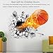 HaloVa 3D Flying Fire Basketball Wall Stickers, Broken wall, Removable Wall Arts Decals Murals for Children Kid Baby Room Decor