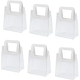 LONG XIN SERIES 6 Pcs Clear Gift Bag with Handle Transparent Plastic Heavy Duty Reusable Gift Wrap Bags for Bridal Party Wedding Favor Shopping Bag Bulk (7"x4" x8")