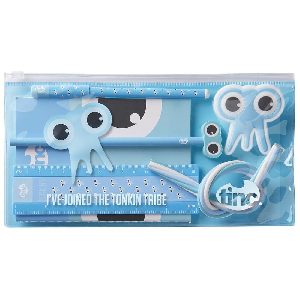 Tinc Tonkin Tribal Stationery Starter Pack for Kids | Includes A6 Lined Notebook, Pen, Pencil, Scented Eraser, Sharpener and Scented Bendy 15cm Ruler | Gift Set - Blue 6 Count (Pack of 1), GFSE31PK