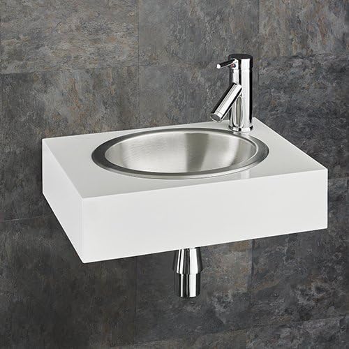 Cloakroom Space Saving White Wooden Shelf With Stainless Steel Sink