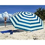 The Magic Toy Shop Garden Beach Patio Tilting Tilt Multi Coloured Umbrella Parasol Sun Shade Protection UPF40 (Blue Striped)