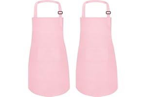 MEOGETY 2Pcs Kids Aprons Children Artists Aprons with Pockets Adjustable Chef Aprons for Cooking Kitchen Backing Painting