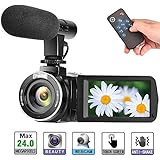 Camcorder Digital Video Camera, Digital Camera Full HD 1080P 30FPS 3’’ LCD Touch Screen Vlogging Camera With External Microphone and Remote Control