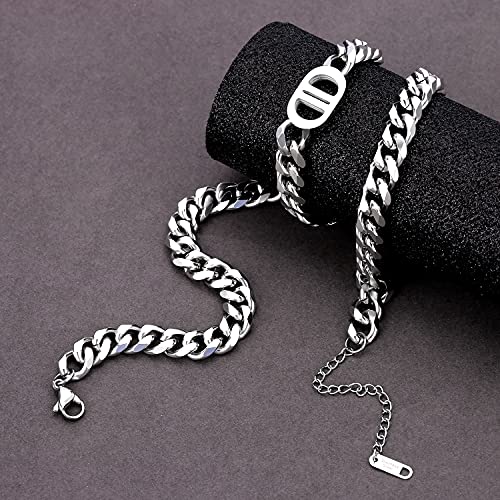 Pinsparkle 8mm Cuban Link Chain For Men Women,Silver Chain For Men Women,Silver Plated 316L Stainless Steel Chain Necklaces,Special Double D Design