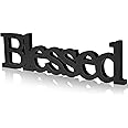 Blessed Letter Table Sign Blessed Standing Letter Table Sign Rustic Wooden Home Standing Decor for Wedding Graduation Party Baby Shower First Communion Christening Decorations(Black)
