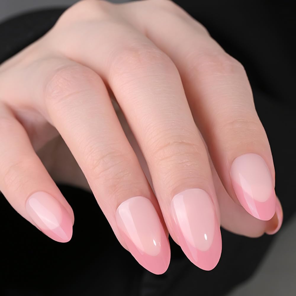Photo 1 of Stbisen Pink French Tip Press on Nails Almond, Short Fake Nails,Glossy Gel Finish French Press On Nails, Natural Glue On Nails, Reusable Stick On Fake Nails for Women, 30Pcs 15 Sizes