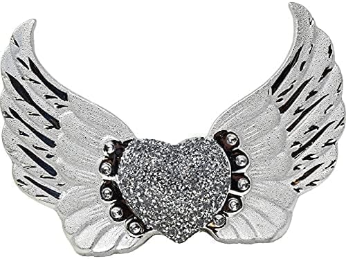 CRYSTAL CROWN® Silver Heart Sparkle Ornament Bling Crushed Diamond Cermaic Heart Wings Gift | CRYSTALLIZED Heart with Angel Wings