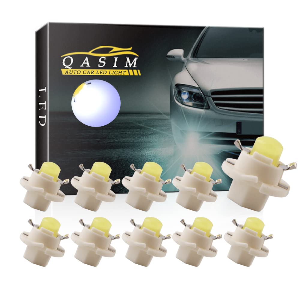 Qasim 10x T5 B8.4D LED Bulbs COB 1SMD White for Auto Dashboard Instrument Speedometer Gauge Instrument Panel Light DC12V