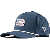 Branded Bills All American Curved 5 Panel Rope Hat for Men | Raised PVC rubber patch, moisture-wicking sweatband, breathable perforated side panels, water-resistant shell