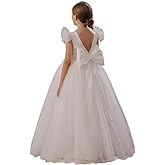KAQININI Flower Girl Dress V-Back Ruffle Sleeve Satin Tulle Wedding Guest Party Birthday Dresses Kids Pageant Communion Gown