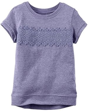Girl Short Sleeve Embroidered Lace Tee; Purple (12M)