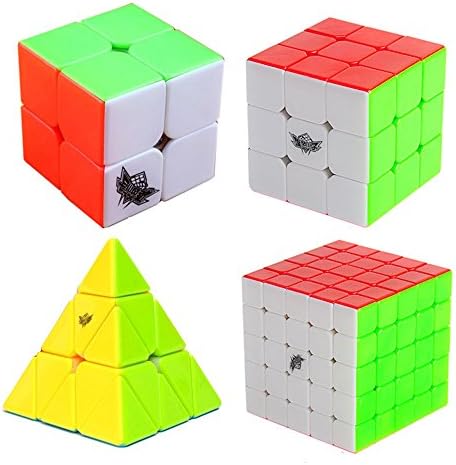 HJXD global Cyclone Boys Magic Cube Set 4 Pack 2x2x2 3x3x3 5x5x5 Pyraminx Stickerless Cube True Color