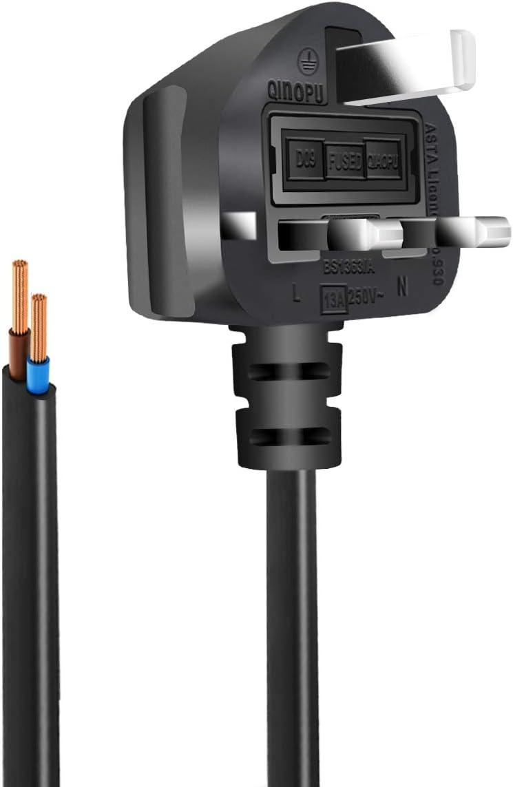 EXTRASTAR 13A Fused Power Cable, Unterminated Bare Raw Ends Mains Power Lead, 1.5 Metre UK Plug Power Cord - Black