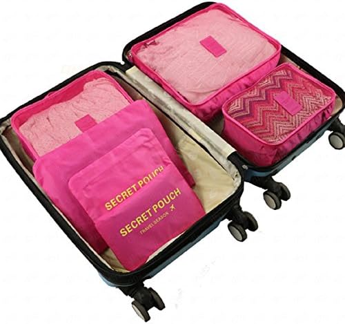 6 Set Travel Storage Bags Yeeth Durable Multi-functional Clothing Sorting Packages,Travel Packing Pouches,Luggage Organizer Pouch,High Capacity Luggage Clothes Tidy Organizer Pouch Suitcase Rose Red