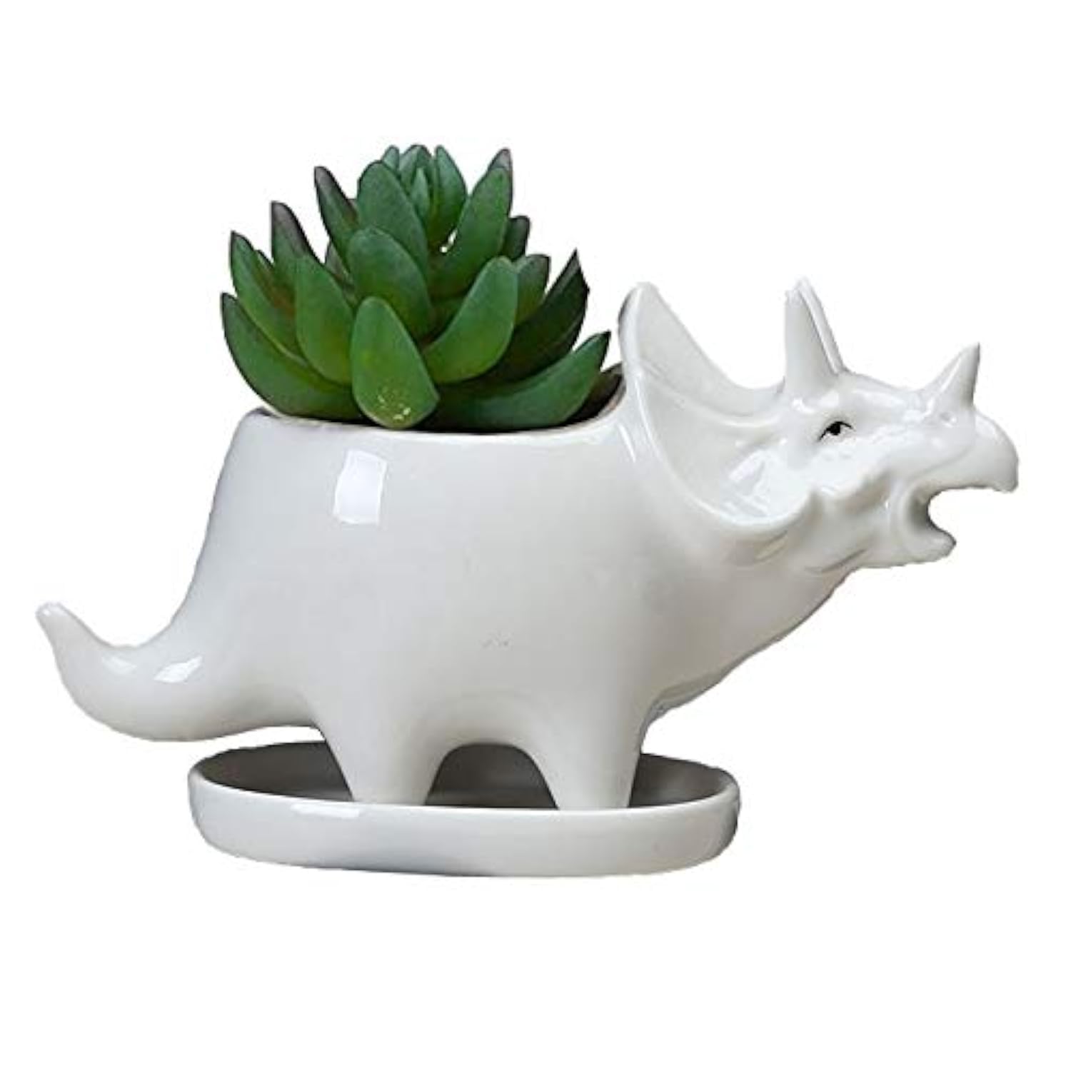 KiaoTime Dinosaur Shape White Ceramic Succulent Planters Pots little Planter flower Bonsai Plant Dino Pots Vase Container Cactus Desktop Animal Decoration Pencil Holder Nursery Pots