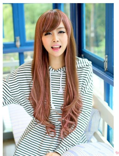 TEEMI-Two Tone Long Stunning Fashion Highlights Cosplay Brown Mixed Pink Wigs