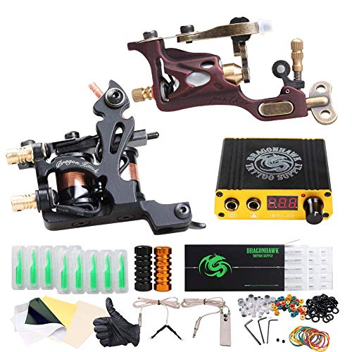 Dragonhawk Complete Tattoo Kit 2 Pro Machines Rotary Gun Power Supply